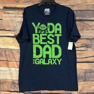 NWT Star Wars Yoda Best Dad in Galaxy T Shirt Mens L Navy Blue New Tag